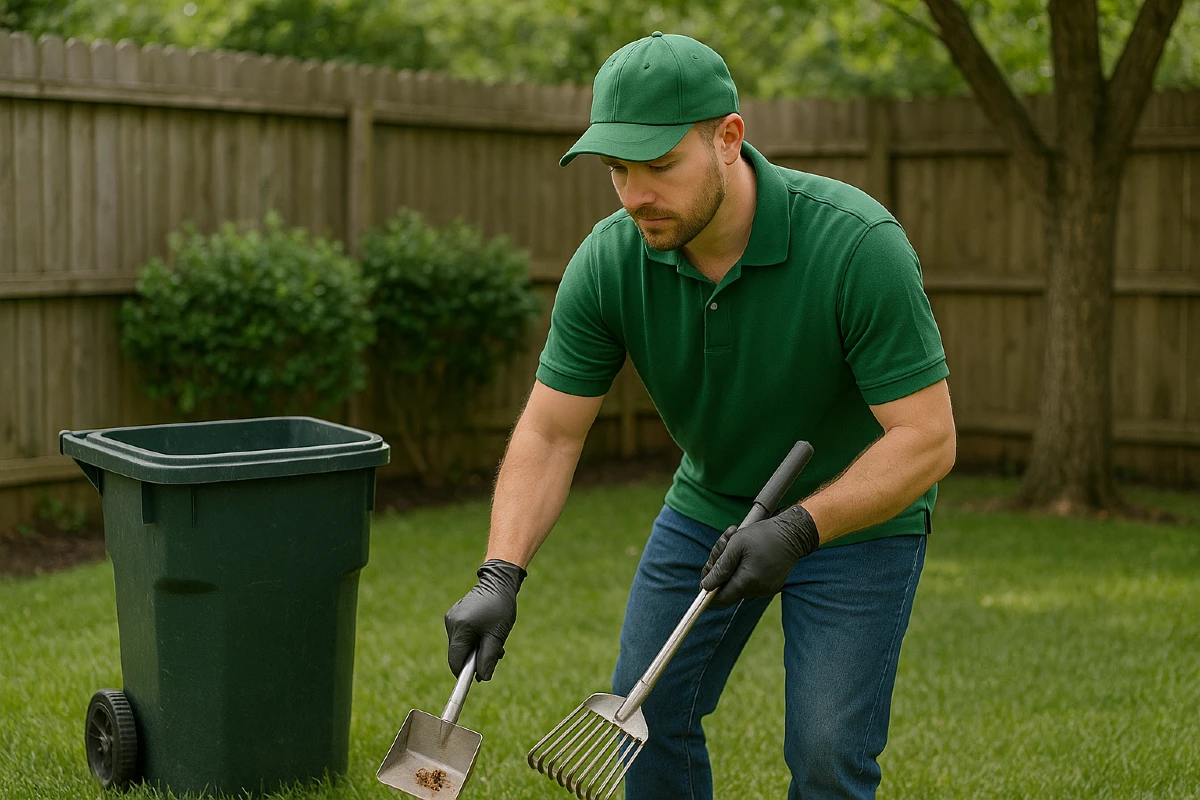 Scoop Clear technician removing dog poop in backyard in Fort Lauderdale, FL